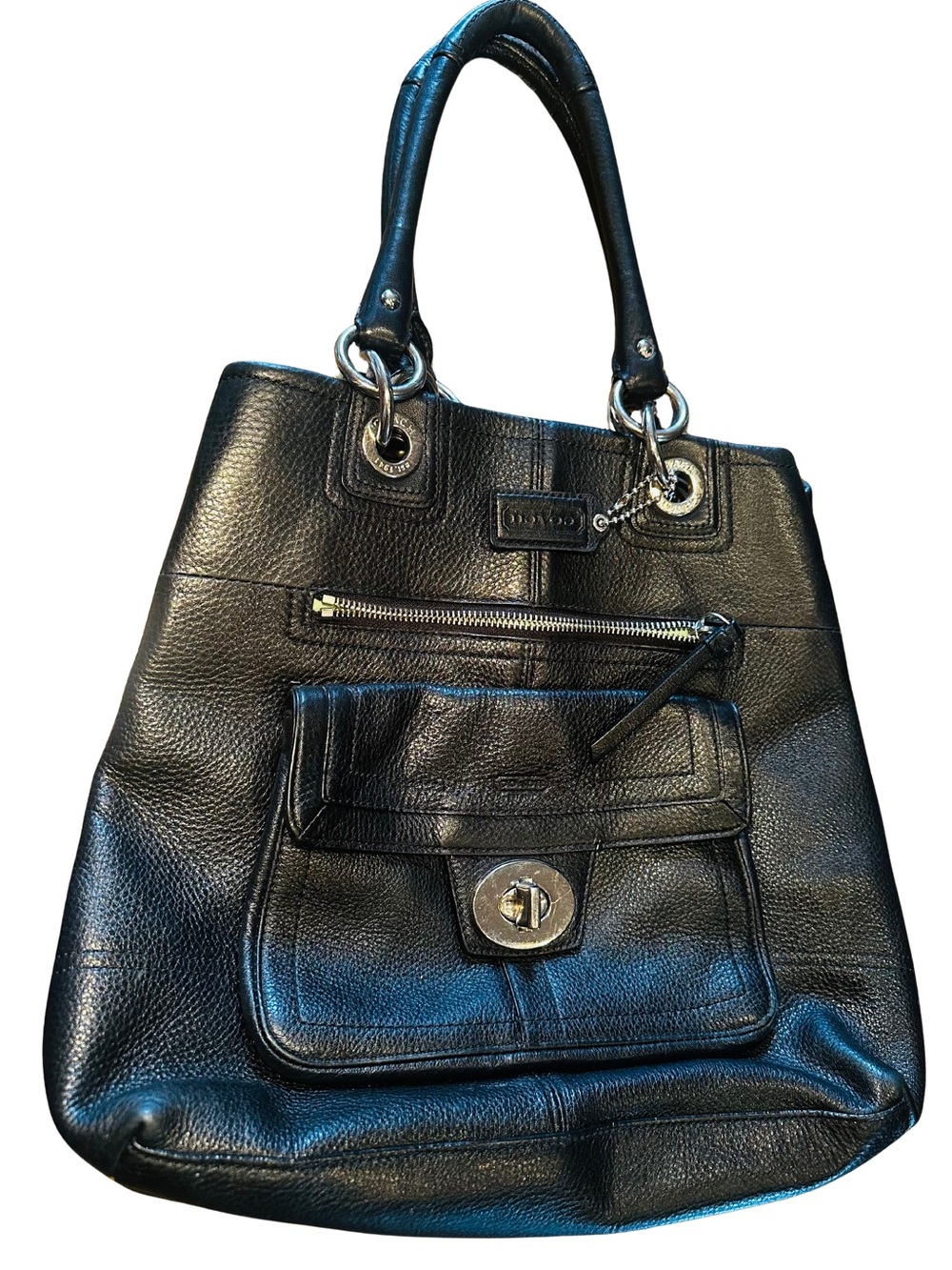 Coach Hampton Black Pebbled Leather Shoulder Tote J1078-F15694